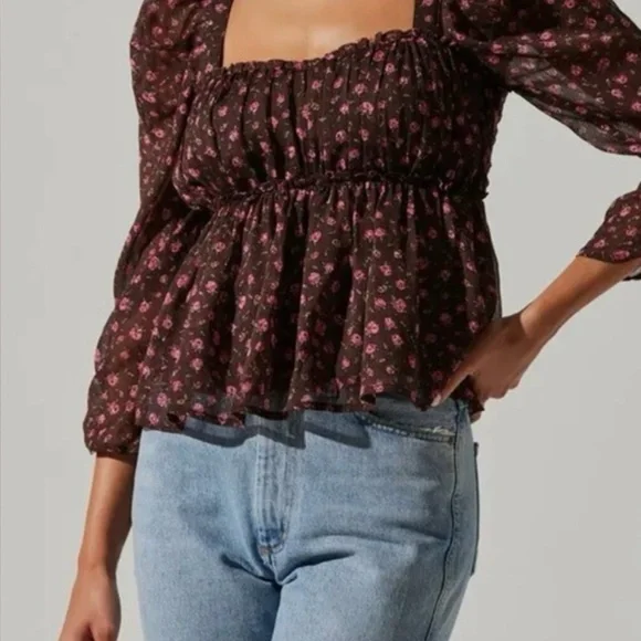 ASTR The Label Floral Print Smocked Babydoll Top‎ - Size XL - NEW With Tags. - Picture 3 of 16